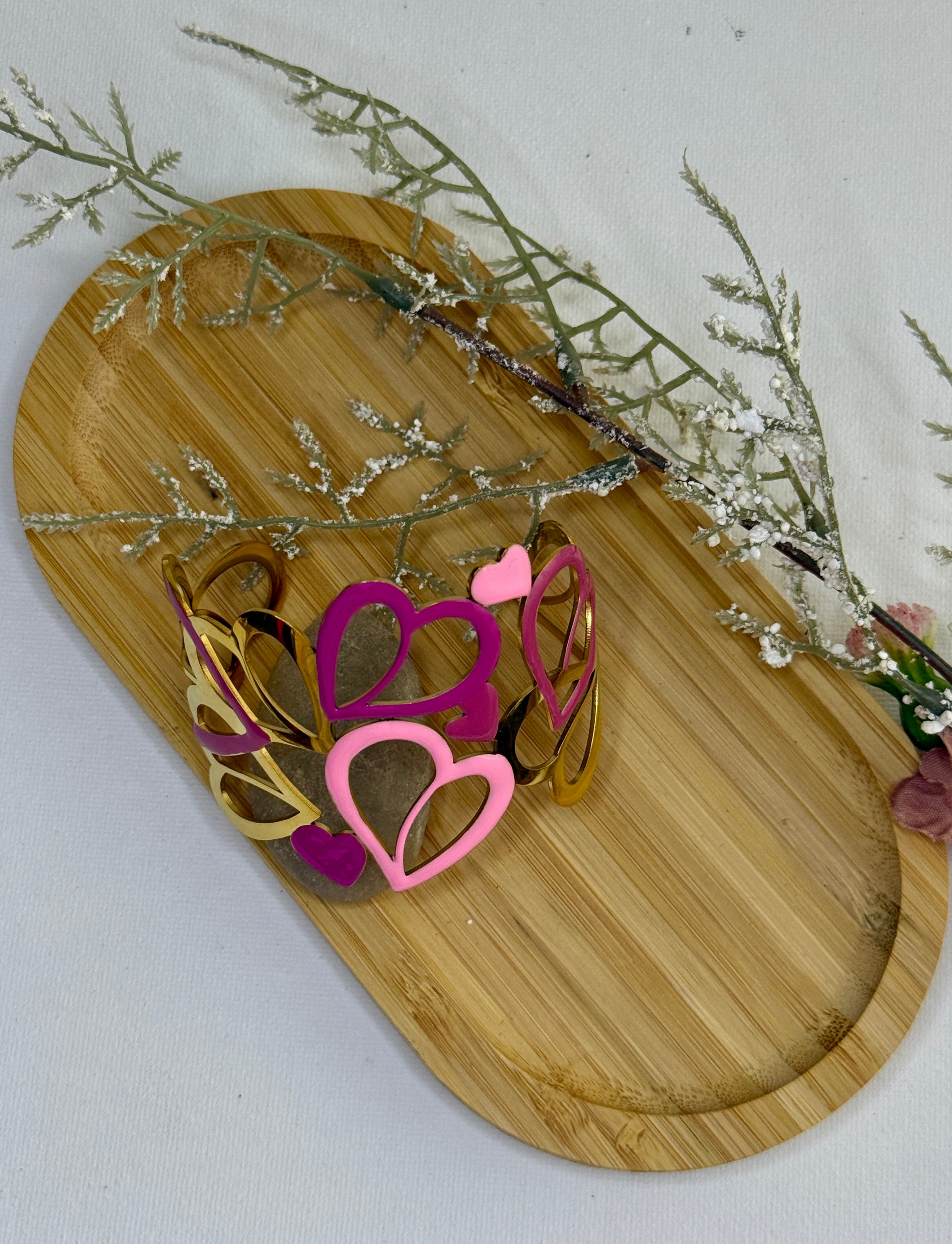 Armband Herzen – Gold, Rosa & Fuchsia Edelstahl Armreif