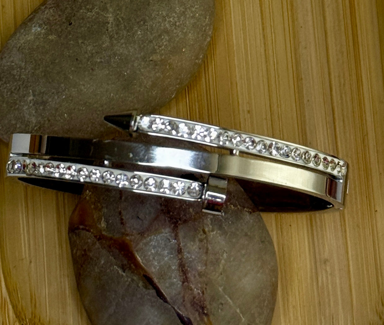 Armband Doppel Kristallreihe – Glamouröser Edelstahl Bangle Silber
