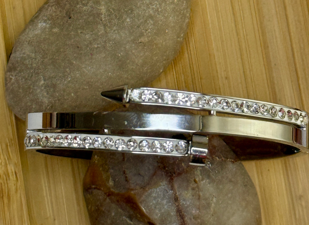 Armband Doppel Kristallreihe – Glamouröser Edelstahl Bangle Silber