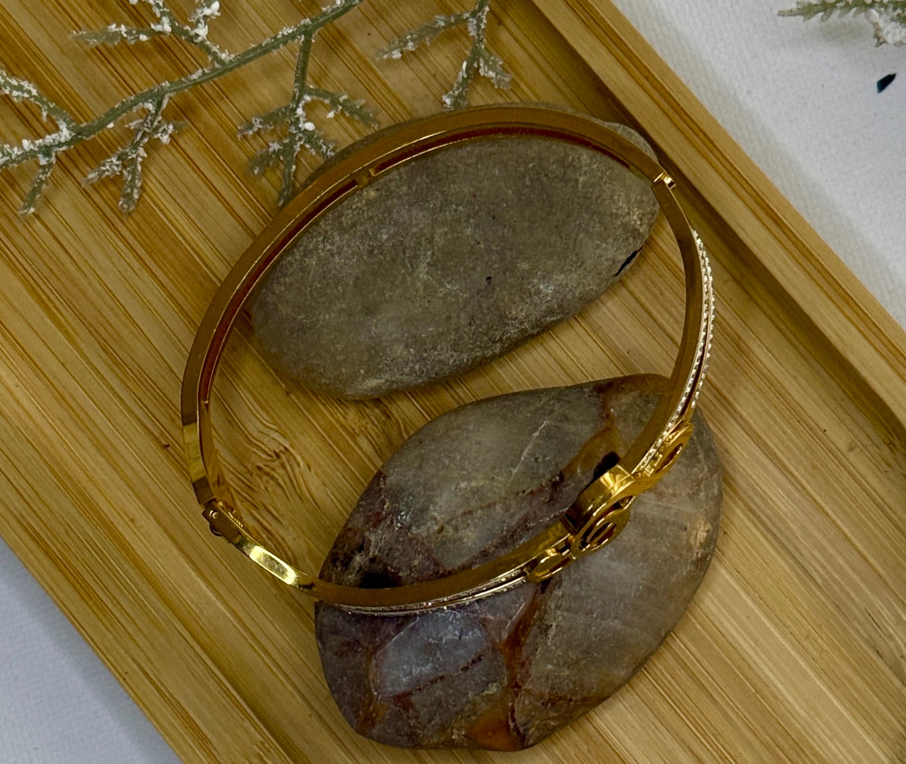 Armband Notenschlüssel & Kristall – Musik Edelstahl Bangle Gold