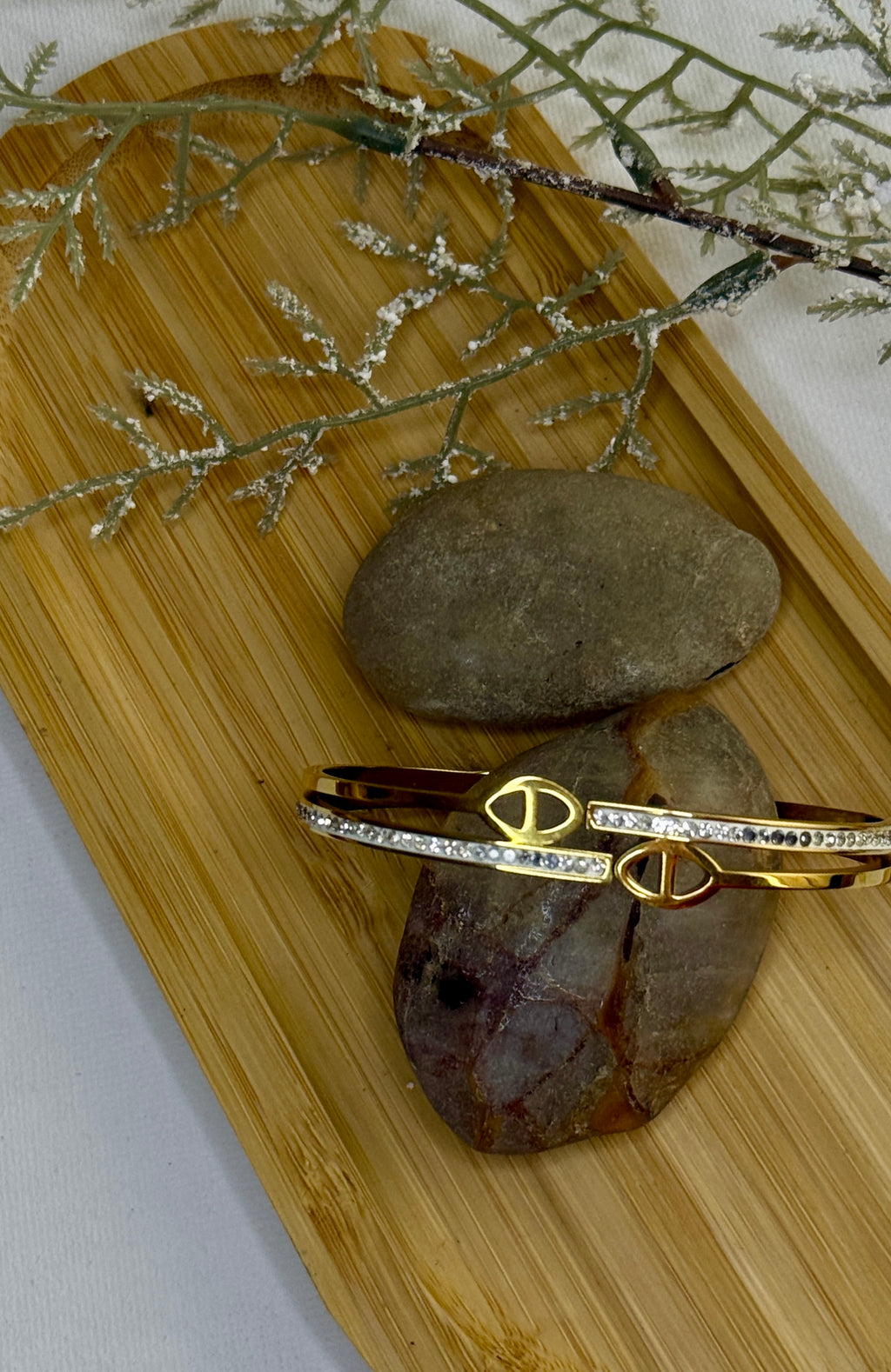 Armband Eslabón Marino & Kristall – Luxus Edelstahl Bangle Gold