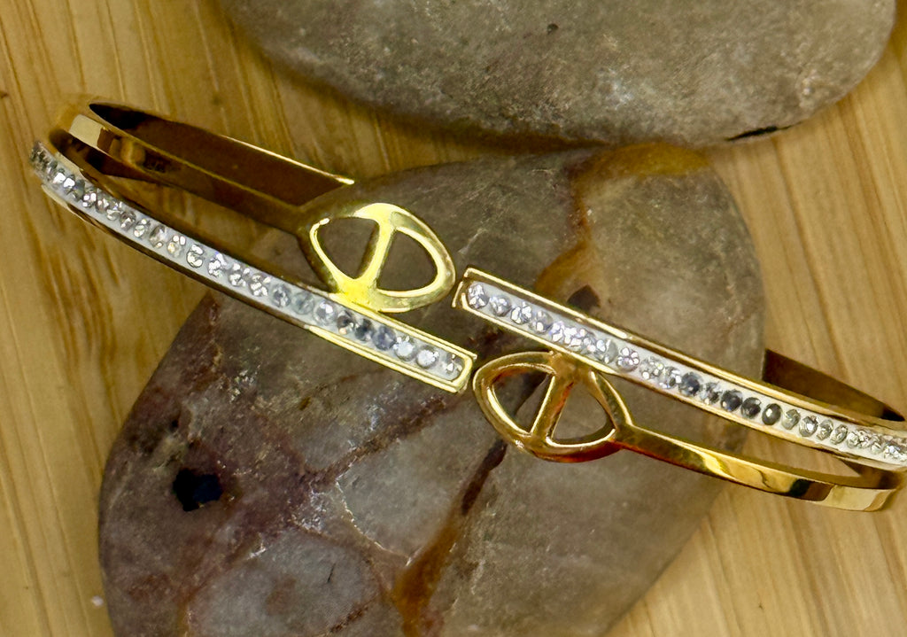 Armband Eslabón Marino & Kristall – Luxus Edelstahl Bangle Gold