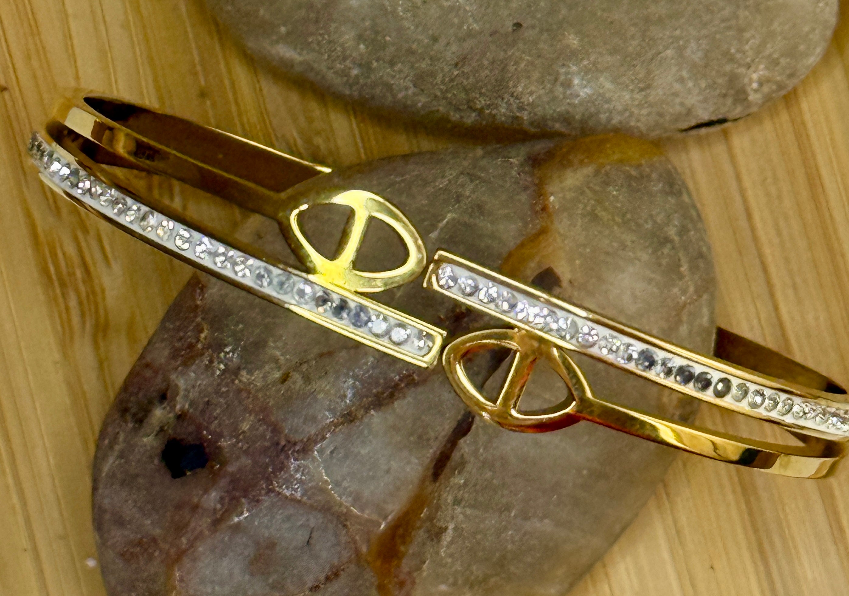 Armband Eslabón Marino & Kristall – Luxus Edelstahl Bangle Gold