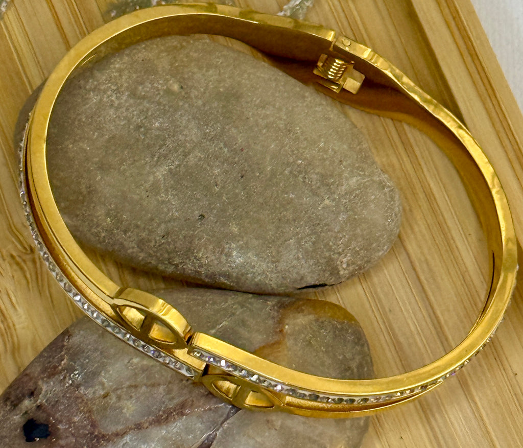 Armband Eslabón Marino & Kristall – Luxus Edelstahl Bangle Gold