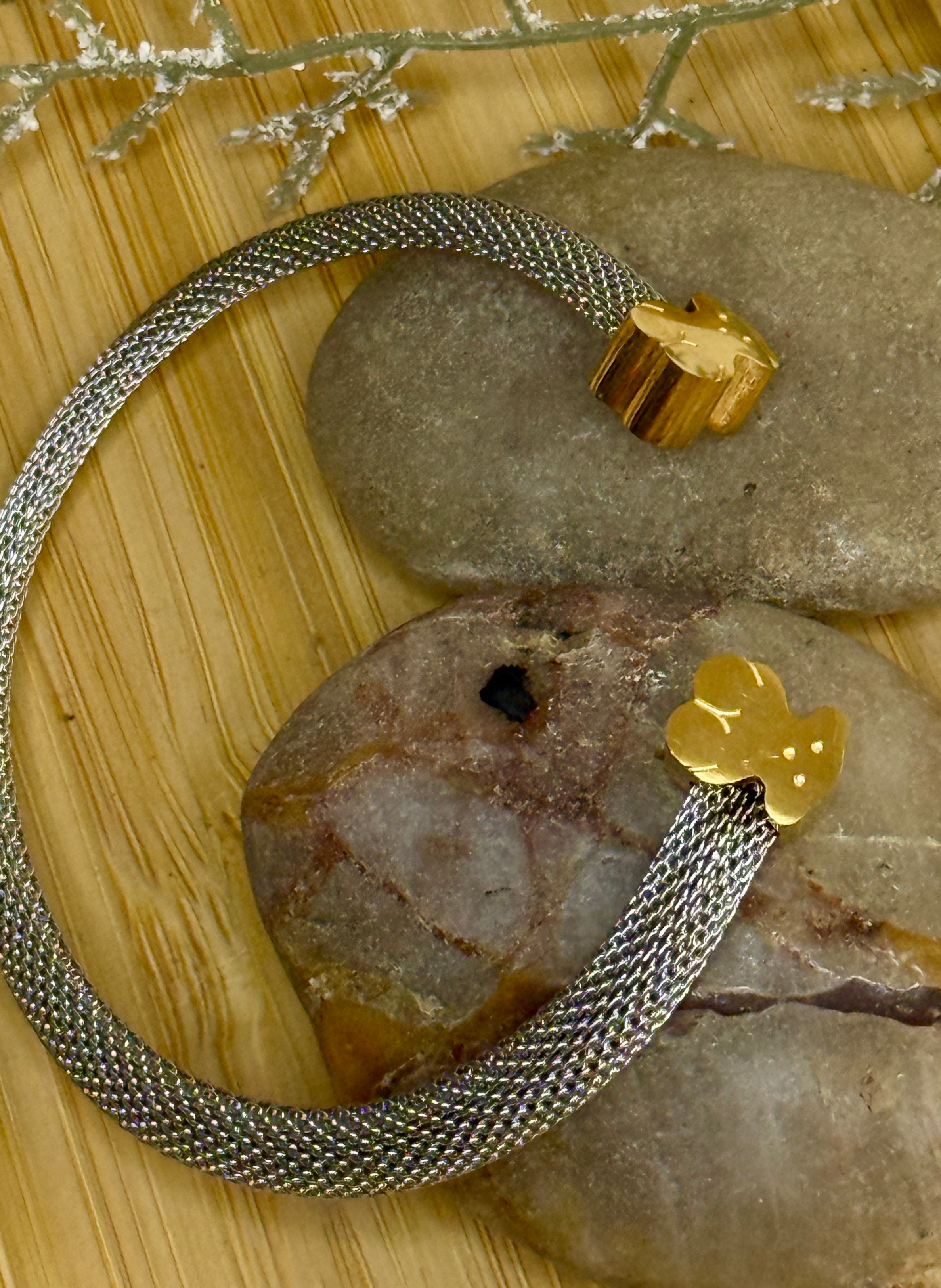 Armband Mesh & Kleeblatt – Bicolor Silber & Gold Edelstahl
